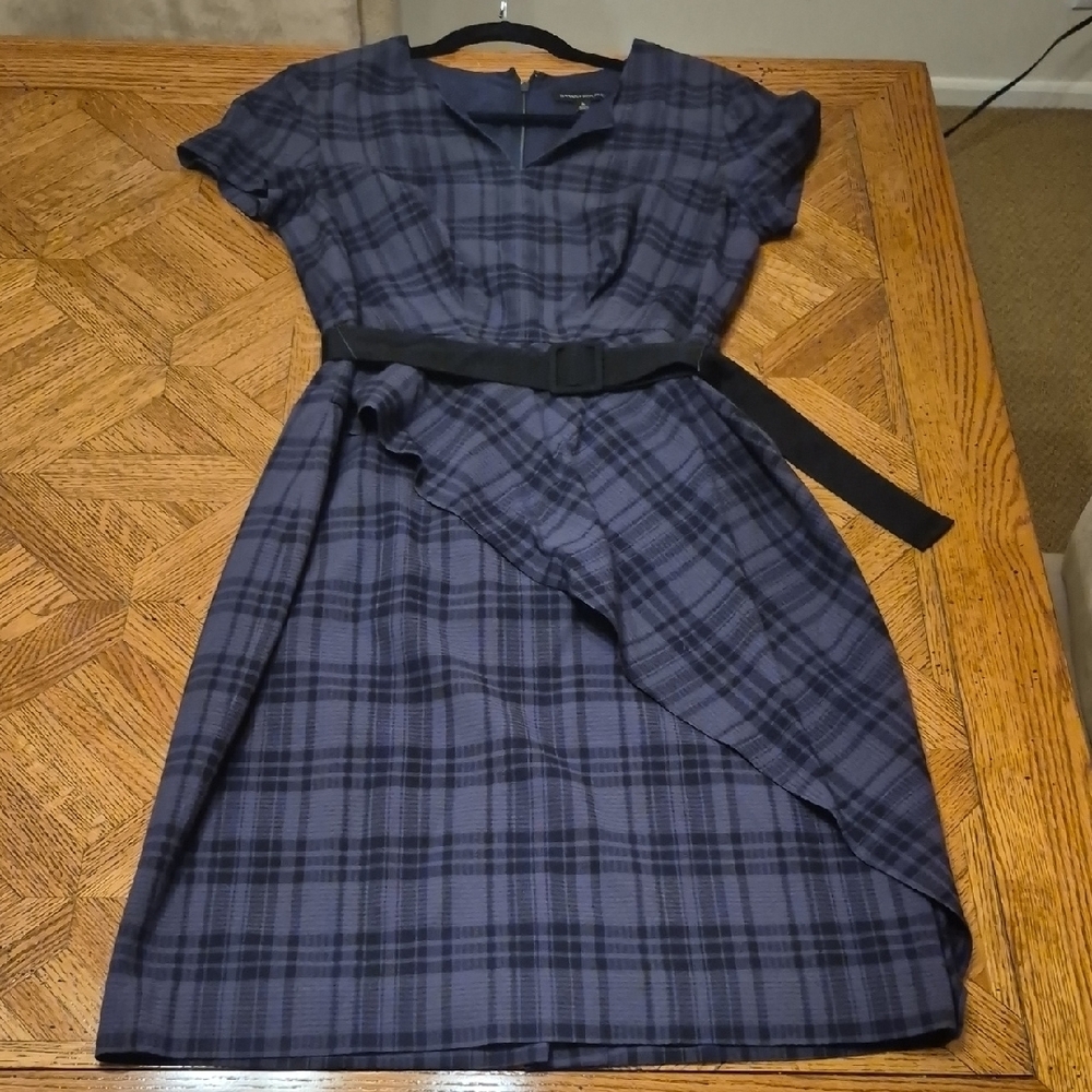Banana Republic Navy Plaid Midi Dress with Belt